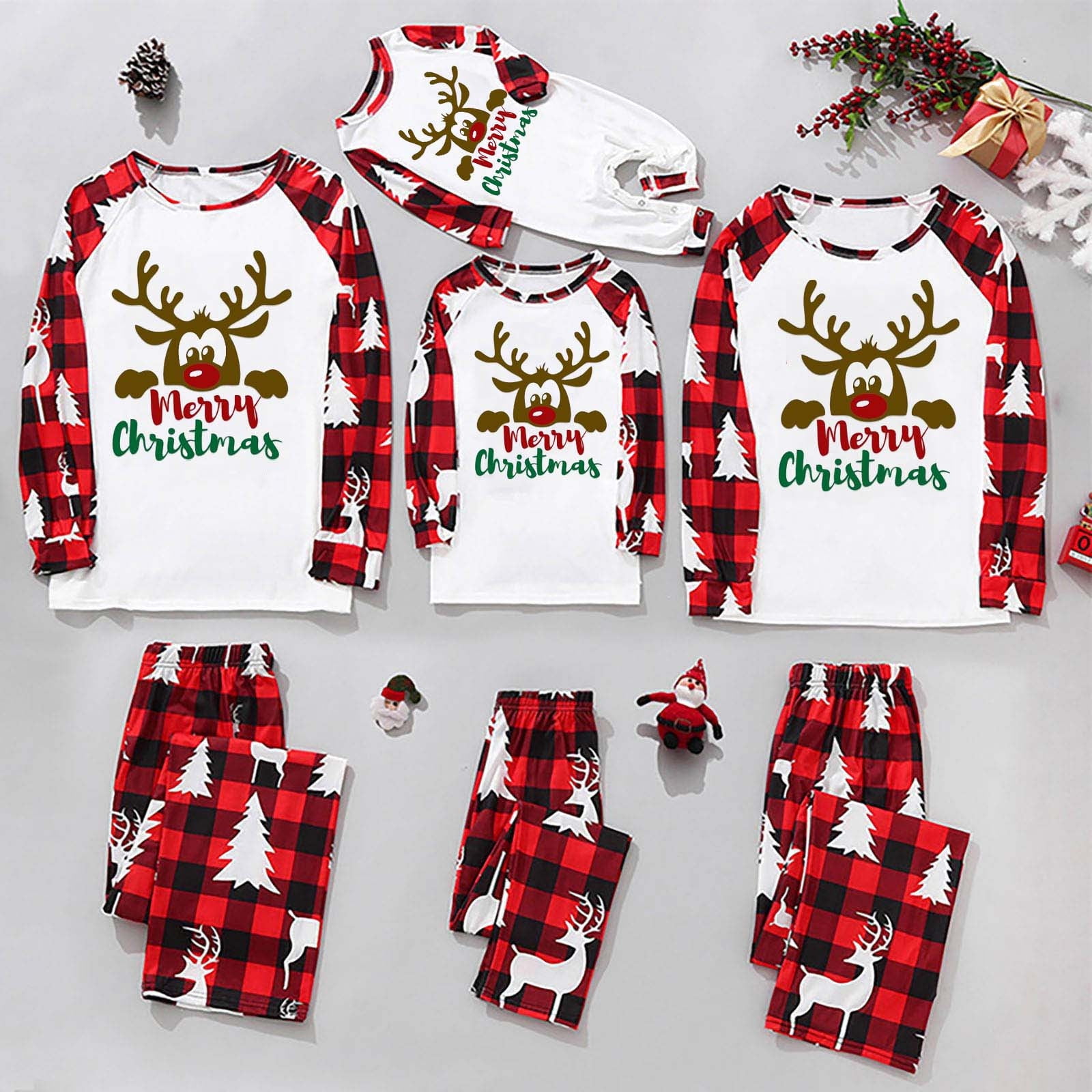 Clearance Sale Prime Christmas Family Cartoon Short/Long Sleeves T-Shirt +  Long Pants Pajama Suit for Dad Mom Kids Infant for Children 