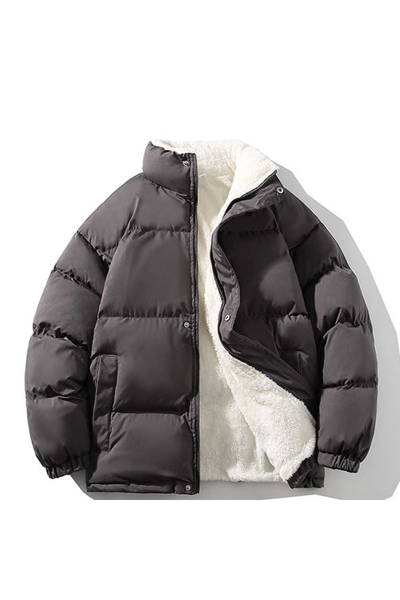 Family Pajama Party! Men's British Fleece Cotton Coat Baggy Stand Collar Loose Solid Color Outwear Big & Tall Warm Long Sleeve Jackets Cardigan,Dark Gray,XXL