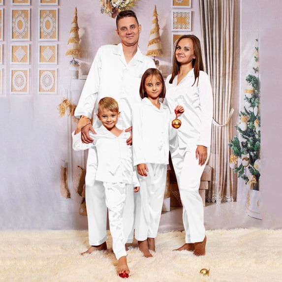 Family Pajamas Christmas Satin Pjs Long Sleeve Button down Festival Party Sleepwear Matching Family Christmas Outfits Christmas Pjs Womens