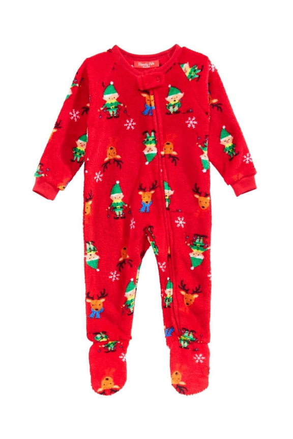 Infants Elf Footed Pajamas, Red, 12 Months