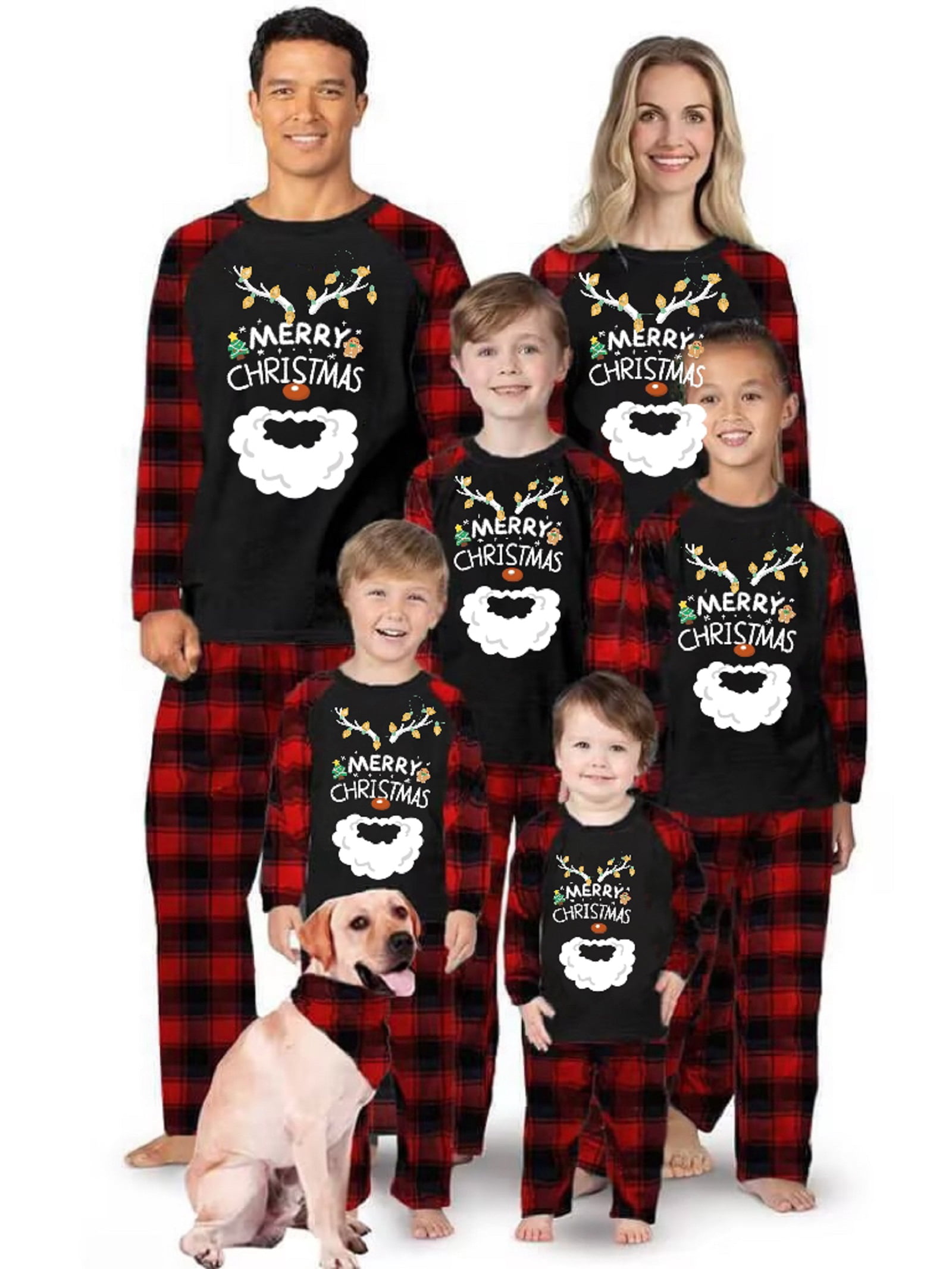 Family Pajamas Matching Set Christmas Letter Print Tops Elastic Plaid ...