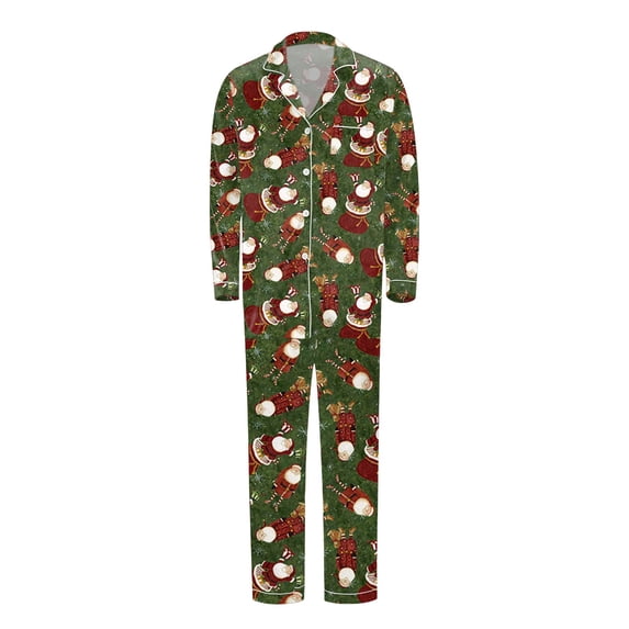 Family Pajamas Matching Sets 2 Piece Xmas Print Family Button Pajamas Set Sleepwear Relaxed Fit Home Wear Lounge Set Long Sleeve Crew Neck for Dad Father Mens Pajamas Set