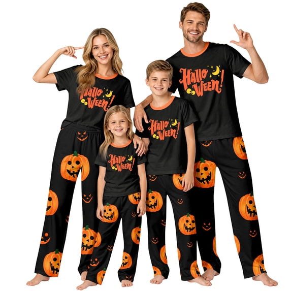 Family Pajamas Matching Sets - 2 piece Halloween Print Short Sleeve Tops + Pants Sleepwear,Casual Family Outfits Sets for L Pjs