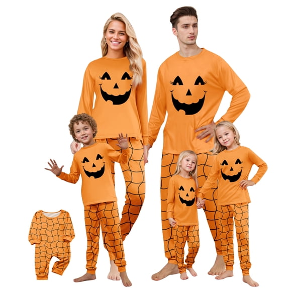 Family Pajamas Matching Sets - 2 piece Pumpkin Face Print Long Sleeve Top and Pants Sleepwear Sets,Casual Print Matching Pajamas for Family Halloween Night for 8 Years Pjs