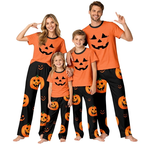 Family Pajamas Matching Sets - 2 piece Pumpkin Face Short Sleeve Tops+Pants Outfit Sets,Matching Halloween Pjs for Family Couples Women Men for 2XL Pjs