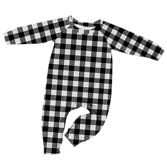 Family Pajamas Matching Sets Christmas Pjs Set Solid Color Long Sleeve Shirt and Pant Loungewear Sleepwear (Baby:12M, Black-Plaid)