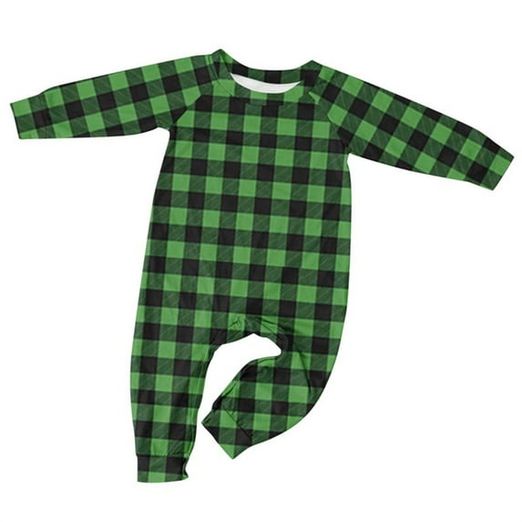 Family Pajamas Matching Sets Christmas Pjs Set Solid Color Long Sleeve Shirt and Pant Loungewear Sleepwear (Baby:18M, Green-Plaid)