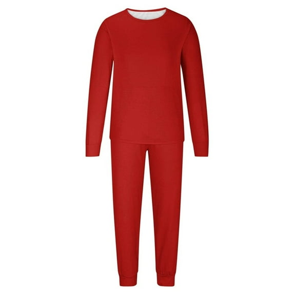 Family Pajamas Matching Sets Christmas Pjs Set Solid Color Long Sleeve Shirt and Pant Loungewear Sleepwear (Dad:L, Red #1)