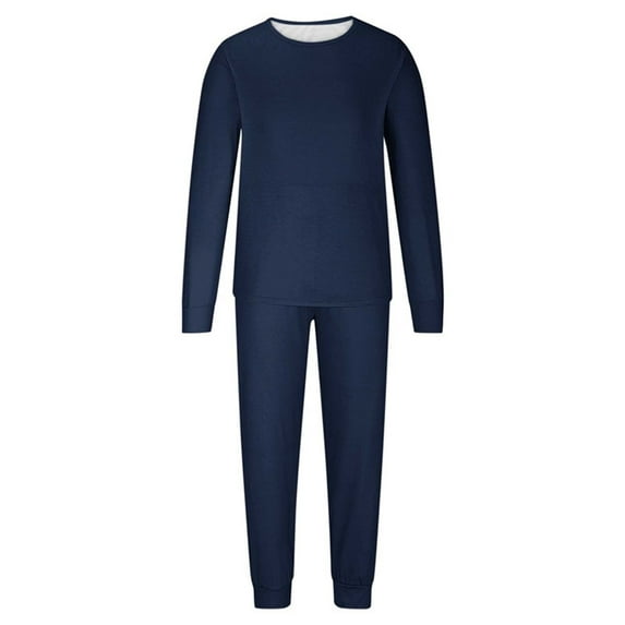 Family Pajamas Matching Sets Christmas Pjs Set Solid Color Long Sleeve Shirt and Pant Loungewear Sleepwear (Dad:M, Navy)
