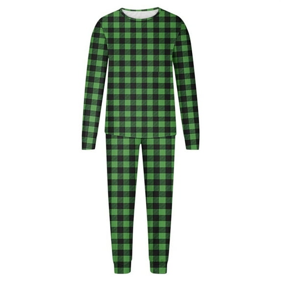 Family Pajamas Matching Sets Christmas Pjs Set Solid Color Long Sleeve Shirt and Pant Loungewear Sleepwear (Dad:S, Green-Plaid)