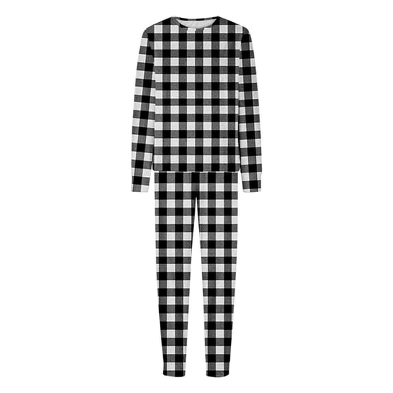 Family Pajamas Matching Sets Christmas Pjs Set Solid Color Long Sleeve Shirt and Pant Loungewear Sleepwear (Kid:2Y, Black-Plaid)