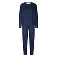 thumbnail image 1 of Family Pajamas Matching Sets Christmas Pjs Set Solid Color Long Sleeve Shirt and Pant Loungewear Sleepwear (Kid:9Y, Navy), 1 of 4