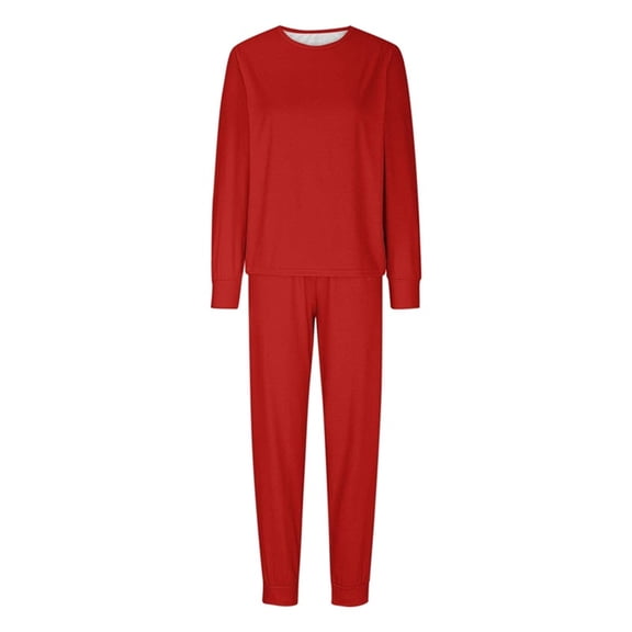 Family Pajamas Matching Sets Christmas Pjs Set Solid Color Long Sleeve Shirt and Pant Loungewear Sleepwear (Mom:L, Red #1)