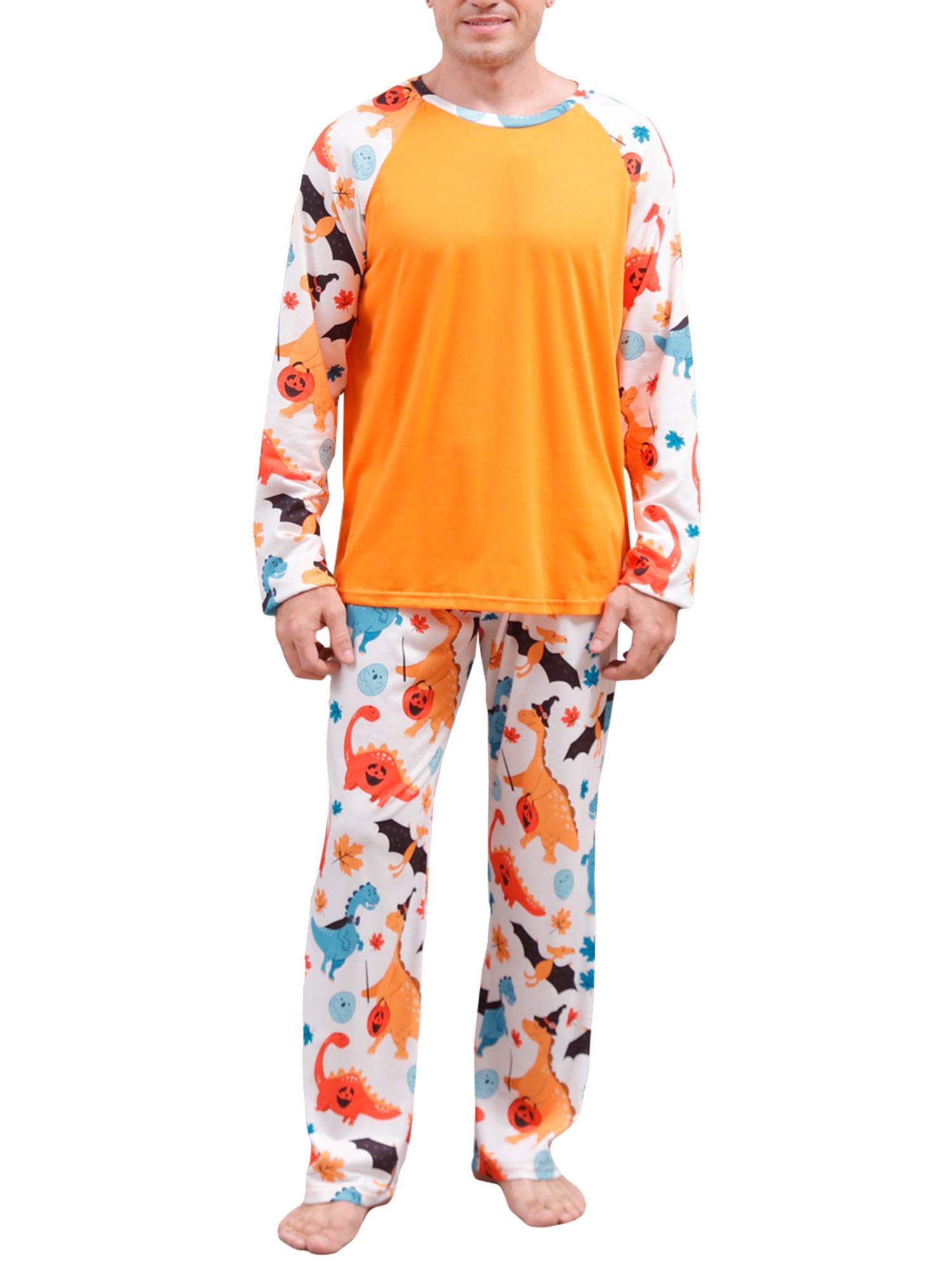 Family Pajamas Matching Sets Halloween Pumpkin Orange Sleepwear for Women  Men and Kids Holiday PJS Set-men 