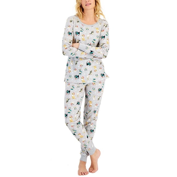 Family Pajamas Matching Women’s Holiday Dogs & Cats Pajama Set, Gray, X-Small
