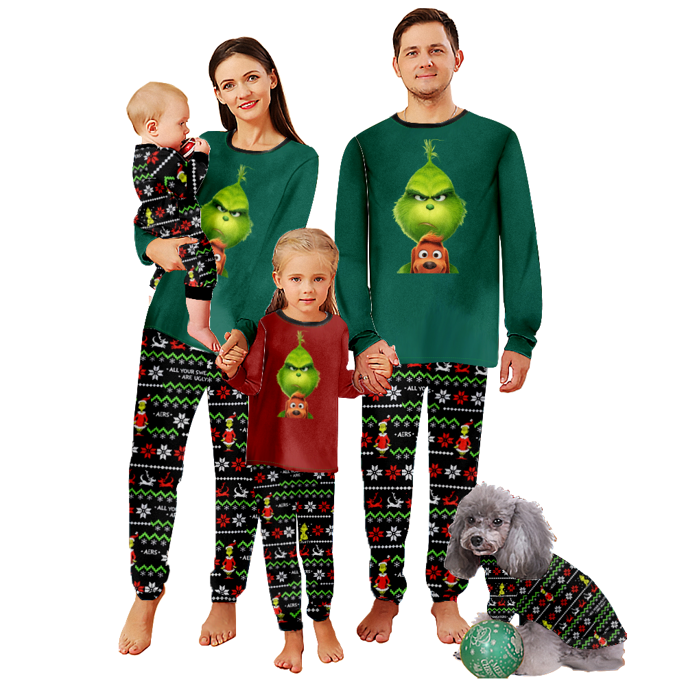 Family Pajamas Set Grinch Print Sleepwear Set for Family, Adults, Teens