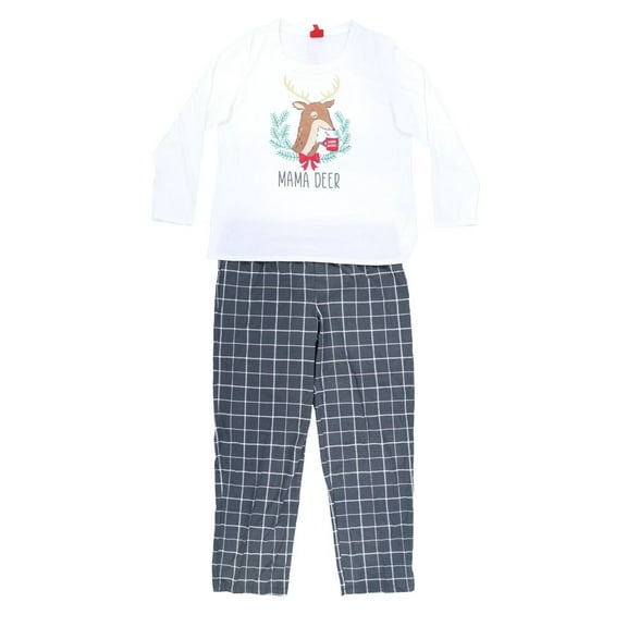 Family Pajamas Womens Pajama Set Long Sleeve Shirt Pants Mama Deer Grey Plaid
