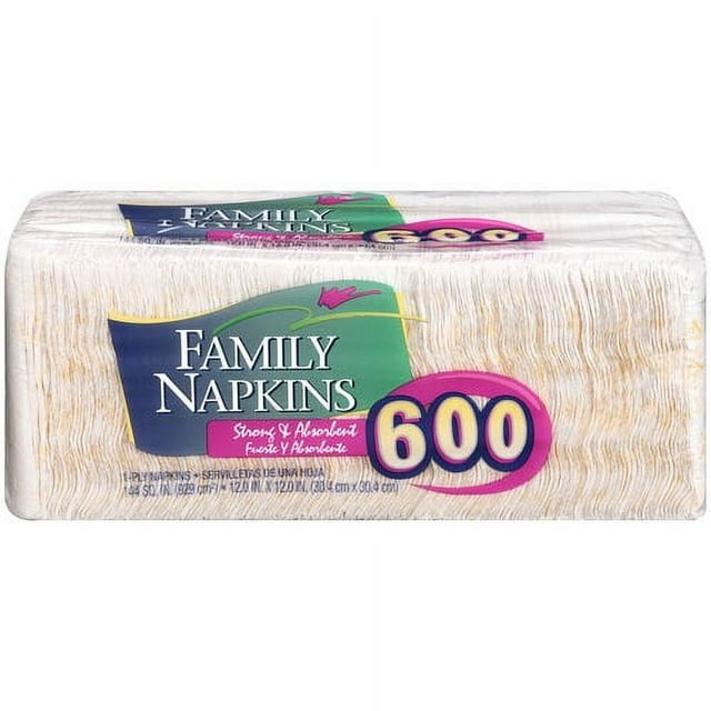 Family Paper Napkins, White, 600 Ct