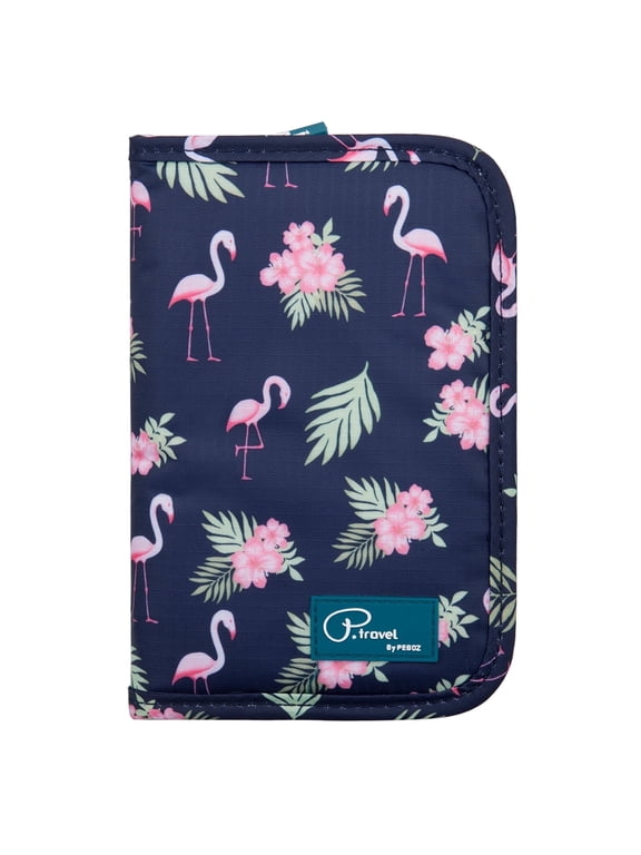 Family Passport Holder Document Organizer, Waterproof Flamingo Print Travel Wallet Purse with Zip Closure Ticket Credit ID Card Cash Pouch Holiday Money Bag for Men Women by ManKn (Flamingo)