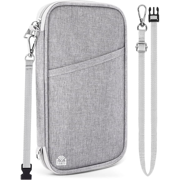 Family Passport Holder for Travel,  Blocking Travel Document Organizer with Flexible Carrying Style, Portable Passport Wallet and Essentials for Trip (Grey)