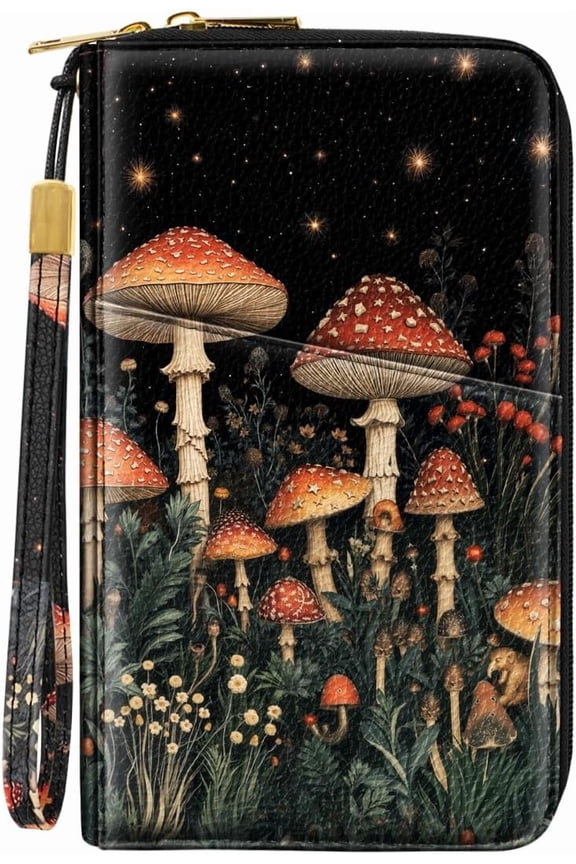 Family Passport Holder Wallet Blocking Document Organizer PU Leather Mulit-purpose Travel Wallet Credit Cards Case for Women Men, Mushroom