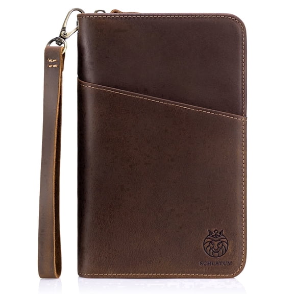 SCHLATUM Family Genuine Leather RFID Blocking Passport Wallet, Full Zipper Large Capacity Travel Holder with 6 Passport Slots