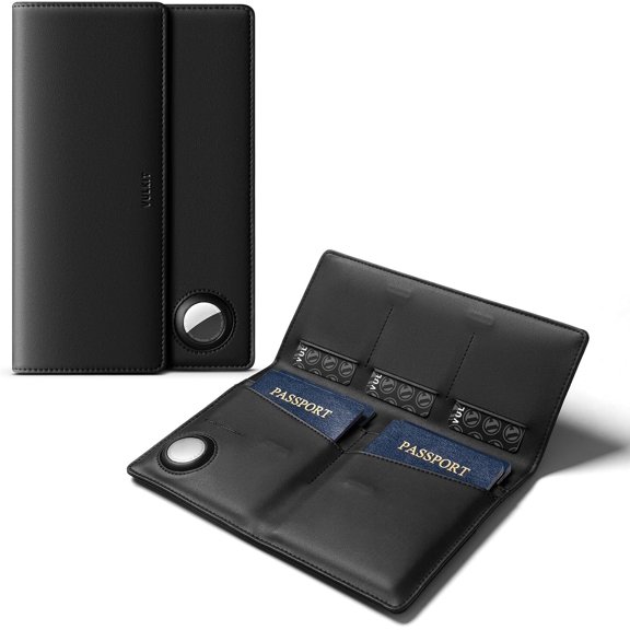 Family Passport Holder for 4 Leather Passport Wallet with Airtag Slot Multiple Passport Holder RFID Blocking Bifold Travel Documents Organizer