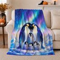 thumbnail image 1 of Family Of Penguins Under Aurora Borealis Night Sky, Festive Holiday Scene, Warm Flannel Blanket for Living Room and Family Room, Art Lovers Christmas Gift, Festive Home Decor, 1 of 9