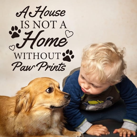 Family Pets Quotes Wall Sticker A House is Not A Home Without Paw Prints Wall Decal Pet Footprints Heart Shape PVC Wall Art Self-Adhesive Sticker DIY