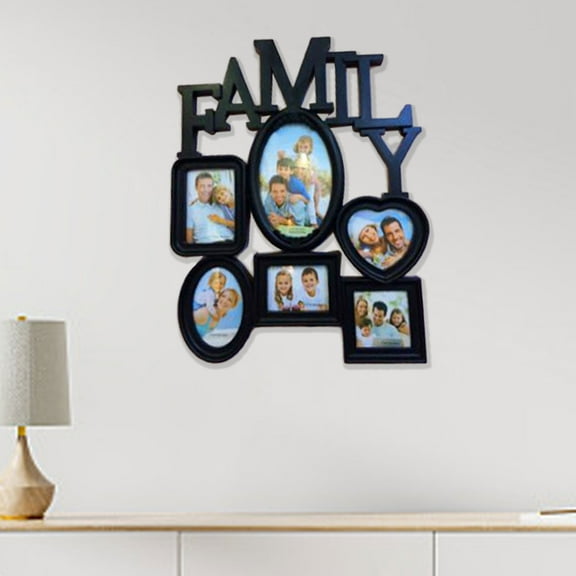 Family Photo Frame, 6 Photo Display, PVC Wall Mounted or Tabletop Frame, 31x38cm White or Black, Home and Office Decor