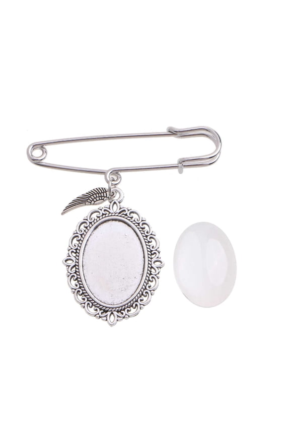Family Photo Gem Holder Brooch Pendant Angel Wings Oval Bouquet Charm Pin Wedding Boutonniere for Mother of Bride