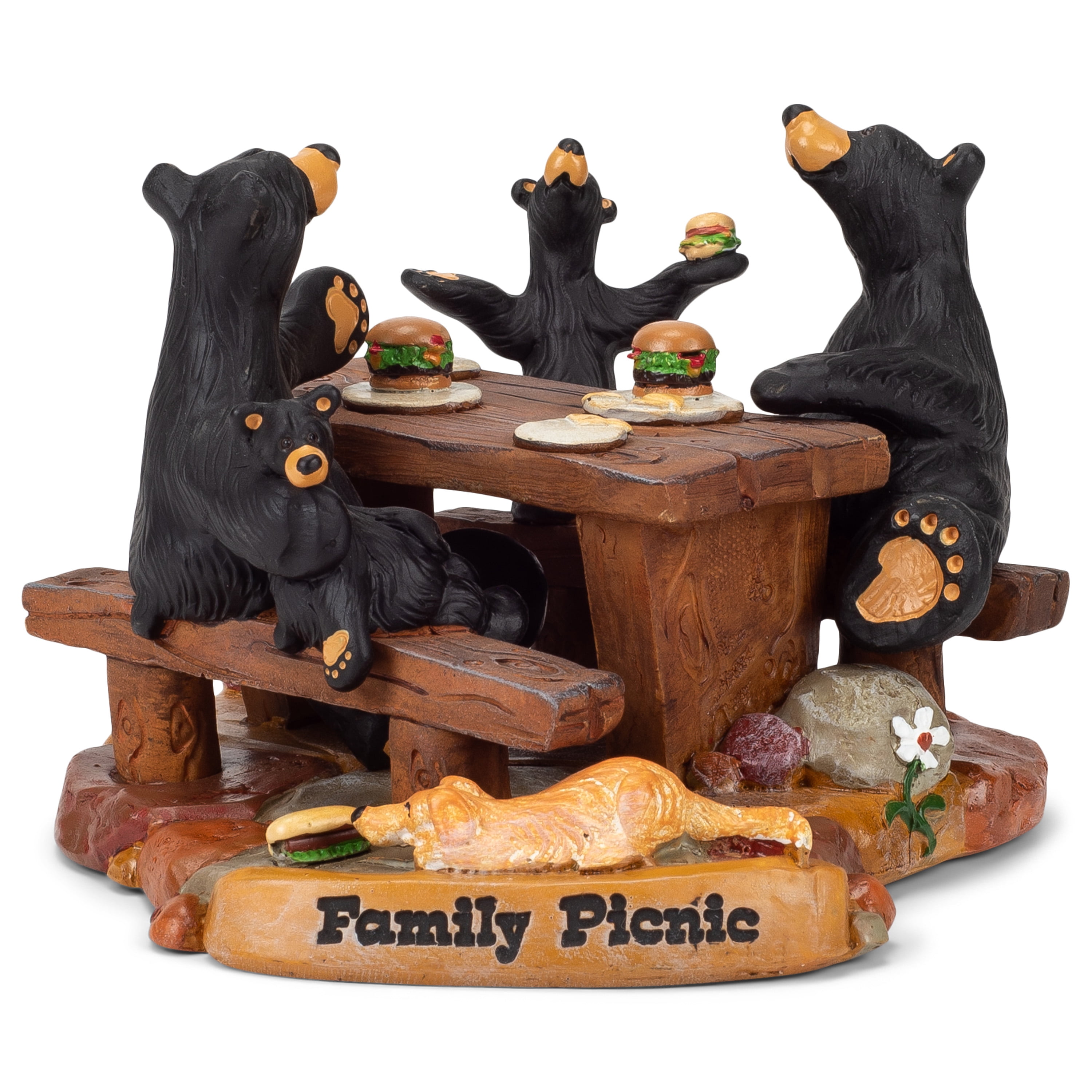 Family Picnic Midnight Black 6 x 5 Hand Cast Resin Stone Collectible Figurine