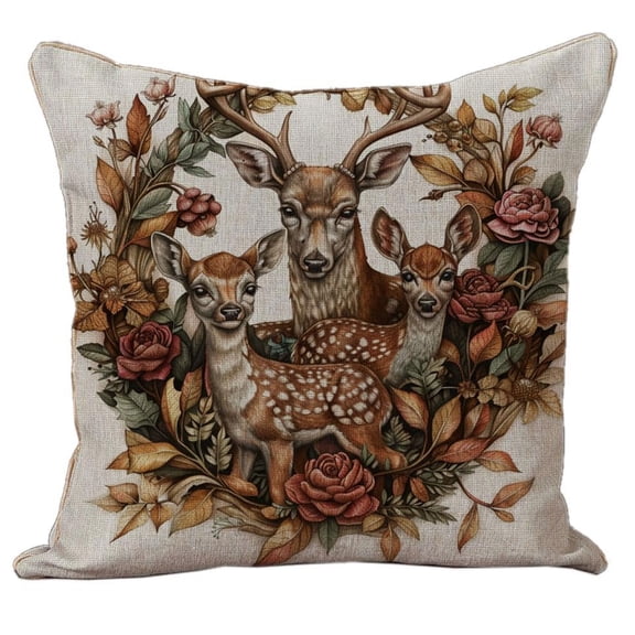 Family Portrait Deer with Antlers 11CT DIY Stamped Cross Stitch Pillow Kits Embroidery Pillowcase Counted Needlepoint Handmade Cushion Cover Home Sofa Christmas Decoration 18x18inch(3)