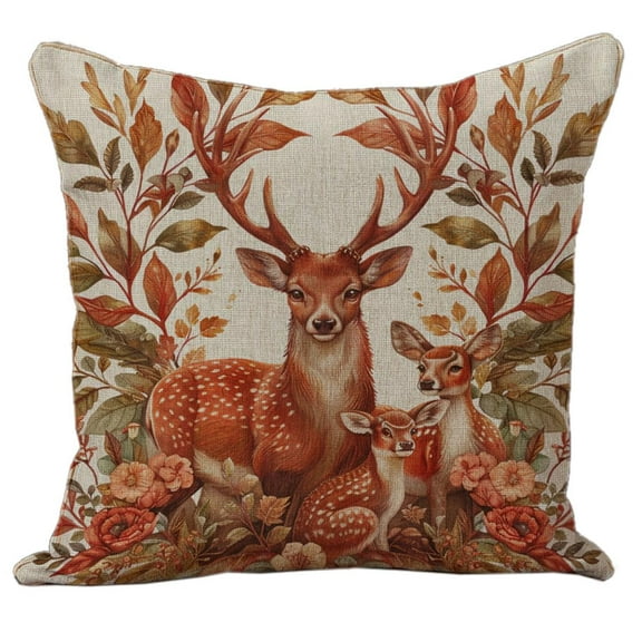 Family Portrait Deer with Antlers 11CT DIY Stamped Cross Stitch Pillow Kits Embroidery Pillowcase Counted Needlepoint Handmade Cushion Cover Home Sofa Christmas Decoration 18x18inch(1)