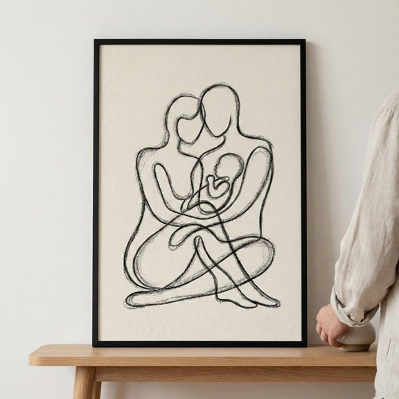 Family Portrait Minimalist Line Wall Decor Unframed Paper Print