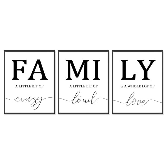 Family Poster Black and White Wall Art for Living Room, 8x10 Canvas Prints Unframed Set of 3, Kitchen Wall Art Posters Hallway Decor