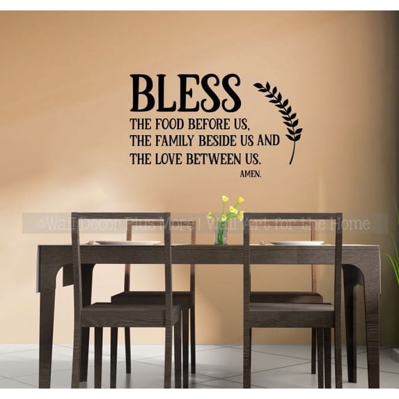 Family Prayer Bless Food Family Love Kitchen Decal Stickers Wall Verse Quote 33x20-Inch Black