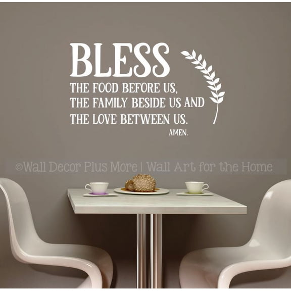 Family Prayer Bless Food Family Love Kitchen Decal Stickers Wall Verse Quote 33x20-Inch White