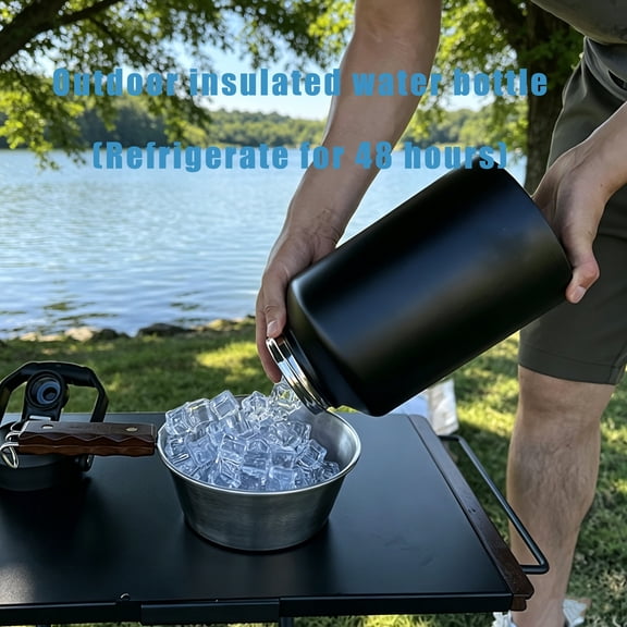 Family QL outdoor large capacity 3.8L insulated water bottle (refrigerated for 48 hours), stainless steel kettle, large water bottle with handle, suitable for outdoor camping