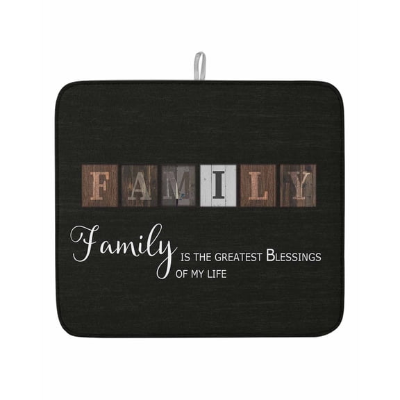 Family Quote Farmhouse Wood Grain Dish Drying Mats for Kitchen Counter,Absorbent Microfiber Dish Drainer Rack Mat Brown Black Drying Pad for Sinks,Utensils,Countertops,16x18in