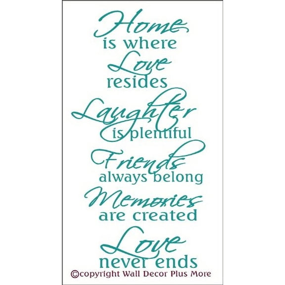 Family Quote Home Is Where Love Never Ends Vinyl Art Wall Decals, 36x20-Inch, Turquoise
