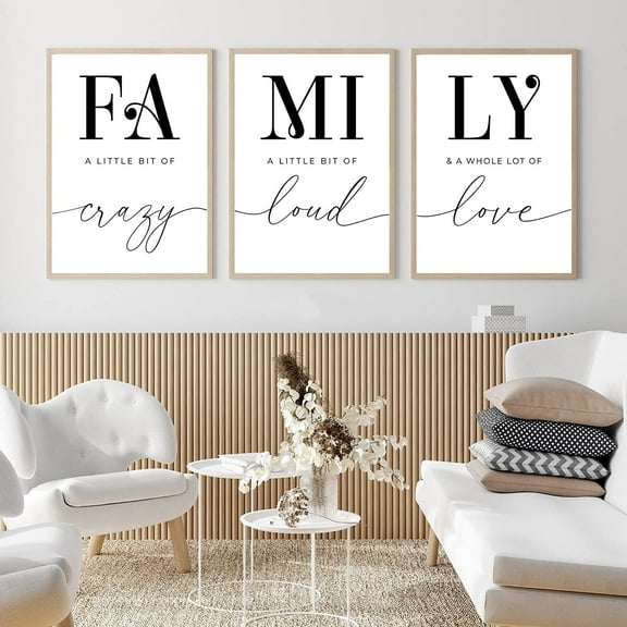 Family Quotes 3 Piece Canvas Wall Decor for Living Room Wall Art Sets Decor a Little bit of Crazy Quote Wall Art Posters Bedroom Artwork With Inner Frame