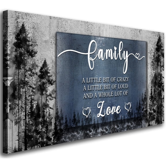 Family Quotes Canvas Wall Art 20x40 Inch Framed "A Little Bit of Crazy Loud Love" Inspirational Motto Prints for Living Room Bedroom Home Decor