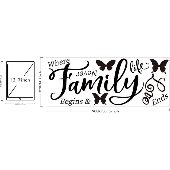 Family Quotes Wall Sticker "Family Where Life Begins and Love Never Ends" Art Lettering Vinyl Wall Art Decal Love Saying Sticker 15"x38"