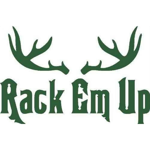 Family Rack em Up Cute Hunting Wall Decal Decoration Rack Em Up Typography with Cute Buck Antlers Lasts Years and Easily Removable - Size: 20 In(W) x 20 In(H)