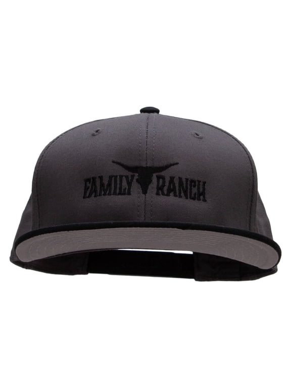 Family Ranch Embroidered Two Tone Superior Cotton Twill Flat Bill Snapback Cap - Black Charcoal OSFM