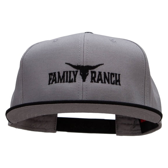 Family Ranch Embroidered Two Tone Superior Cotton Twill Flat Bill Snapback Cap - Black Grey OSFM
