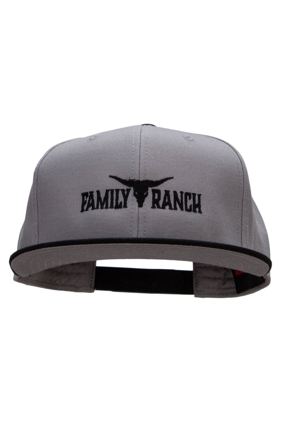 Family Ranch Embroidered Two Tone Superior Cotton Twill Flat Bill Snapback Cap - Black Grey OSFM