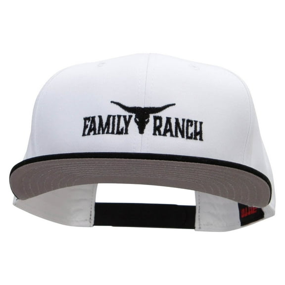 Family Ranch Embroidered Two Tone Superior Cotton Twill Flat Bill Snapback Cap - Black White OSFM