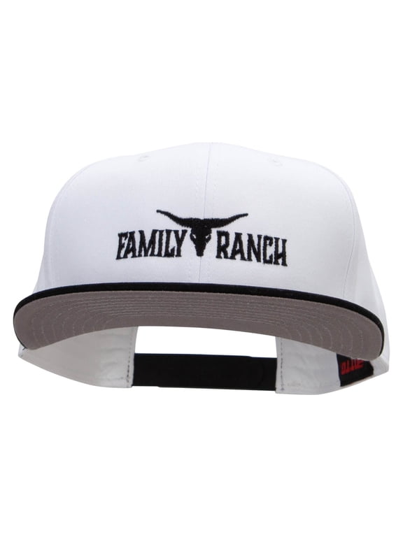 Family Ranch Embroidered Two Tone Superior Cotton Twill Flat Bill Snapback Cap - Black White OSFM